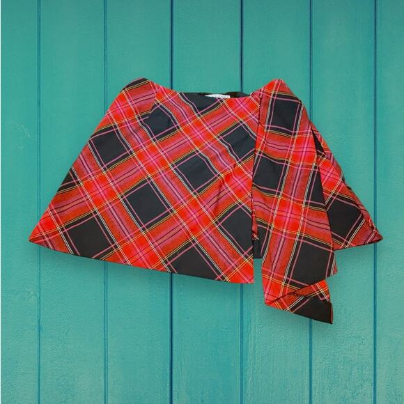 Trina Turk Red Black Plaid Tartan Fall Mini Wrap Skirt - Picture 1 of 9